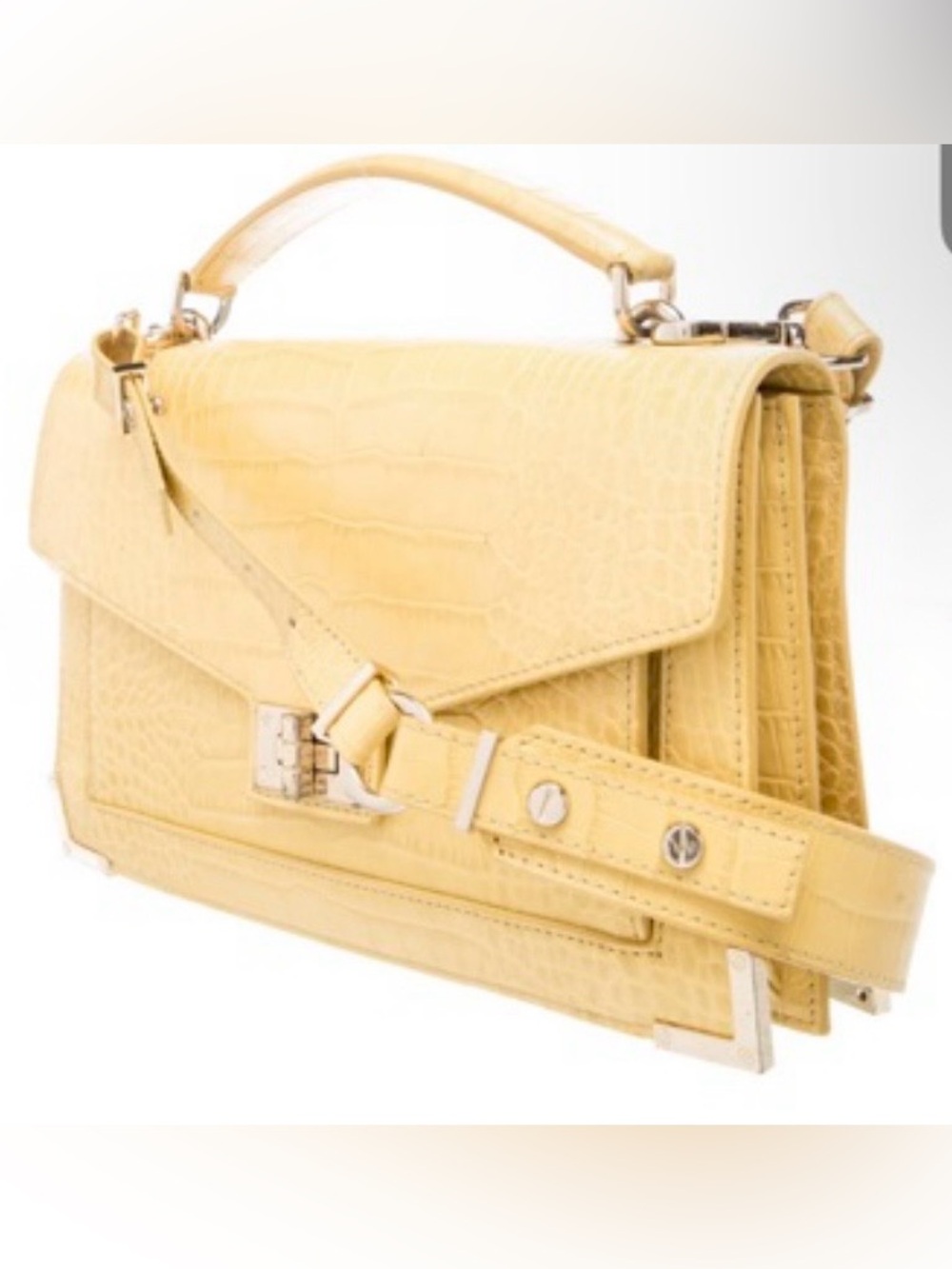 The Kooples Emily Croc Embossed Leather Top Handle Satchel Crossbody bag Yellow